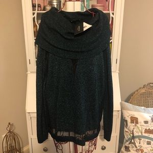 Lafayette Sheer-Panel Cowl-Neck Sweater - L (NWT)